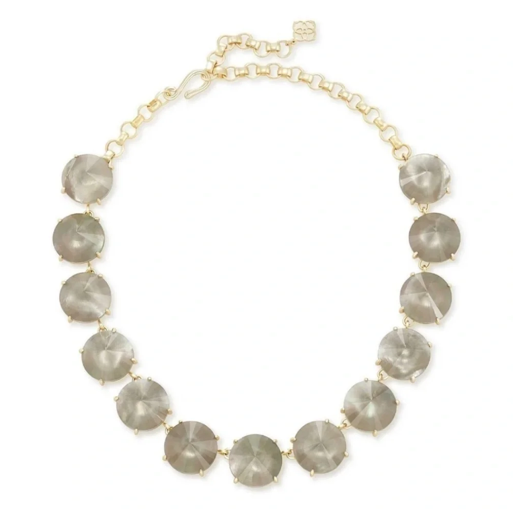 Kendra Scott NWT Jolie Gray Illusion 14K Gold-Plated Statement Necklace +Pouch